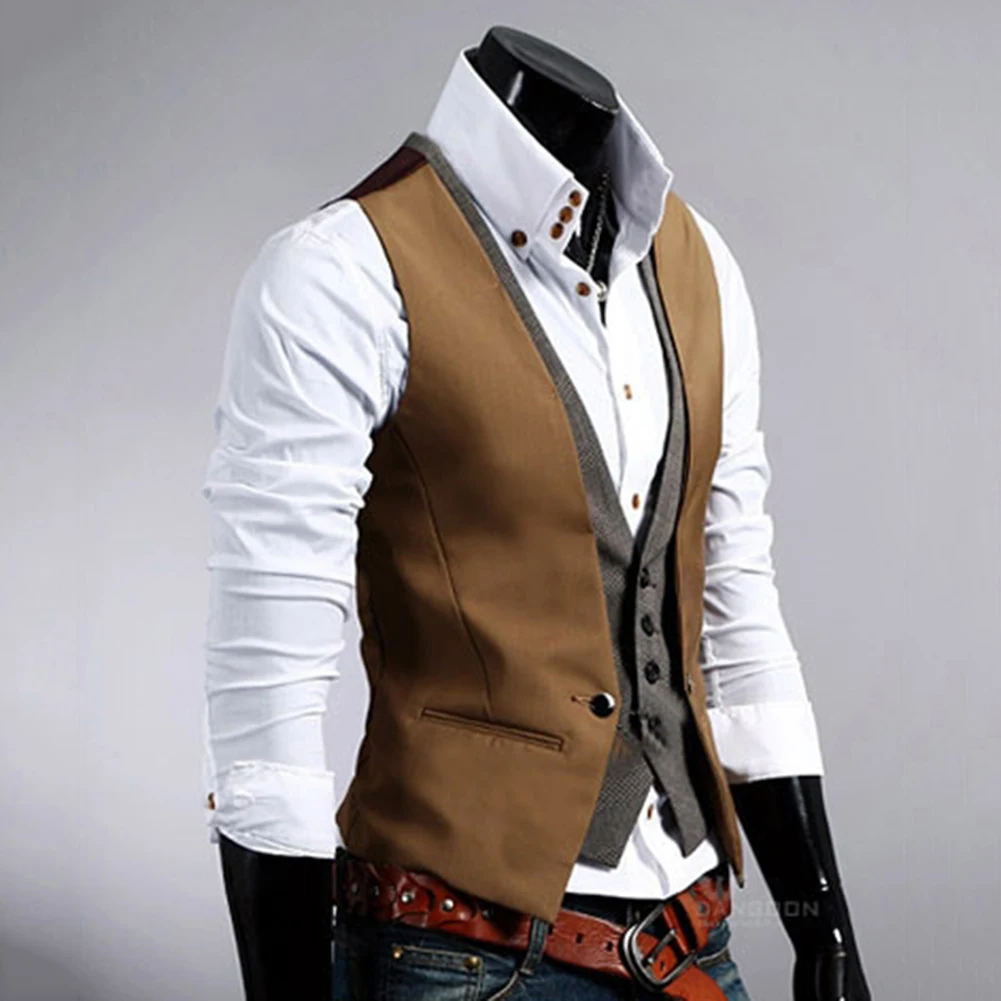 Мужское короткое пальто в формальном стиле, жилет, деловая однотонная жилетка на одной пуговице, жилет из двух предметов, v-образный вырез, повседневный тонкий, chalecos para hombre