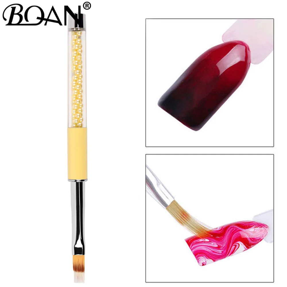 BQAN UV Pincel Gel Nails Ombre Brush Manicure Material Yellow Pearl Handle Nylon Hair Professional Metal Nail Art Brush Tools