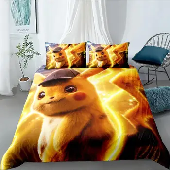 

Pokemon Pikachu Go Anime 3Pcs/Set Bedding Set Sheet Children Room Bed Sheet Pillow case Bedding Set Queen Bedding