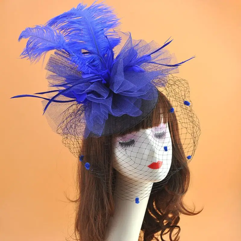 Женская шляпа, женские цветочные банты, сетчатые перья, заколки для волос, вечерние повязки на голову с вуалью