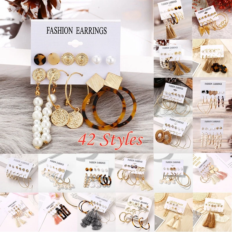 2020 модный Комплект сережек для женщин в богемном стиле жемчуга акриловые ацетат