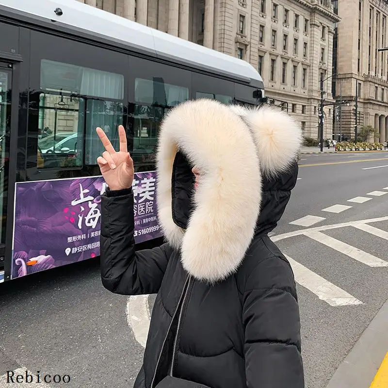 Однотонное меховое хлопковое пальто с капюшоном для женщин Harajuku размера плюс