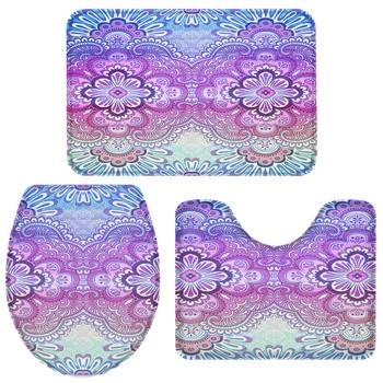 

3 Pieces Bathroom Set Mandala Bath Set Toilet Cover Mat Pedestal Rug Non-Slip Bathroom Rug Set