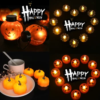 

Halloween LED Electronic Candle 6/12Pcs Pumpkin Smile Face Print Yellow Flickering Battery Operated Flameless Tea Light