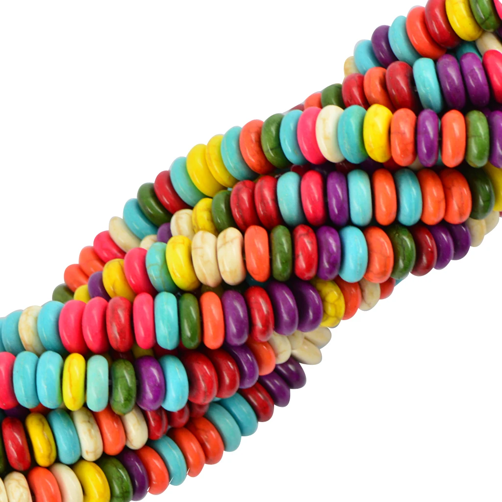 

122 Pcs 8mm Howlite MultiColor Heishi Rondelle Spacer Loose Beads