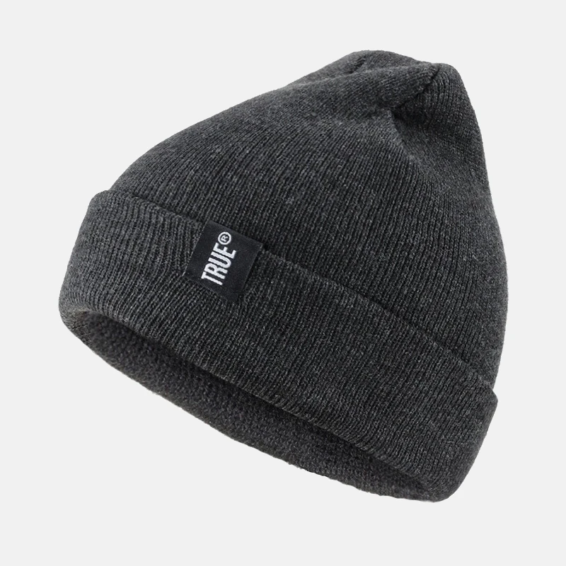 Dark Grey Модные вязанные шапочки Skullies, зимняя шапка с надписью True, мягкая шапка в стиле хип-хоп для мужчин и женщин, повседневные шапочки, шапка унисекс, одноцветная шапка - Цвет: Dark Grey