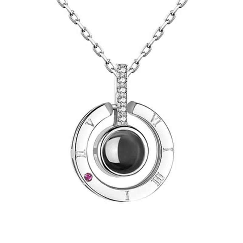 Silver Necklace Розовое золото и серебро 100 языков I love you Проецирование ожерелье воспоминания о романтической любви свадебное хрустальное ожерелье ювелирные изделия - Окраска металла: Silver Necklace