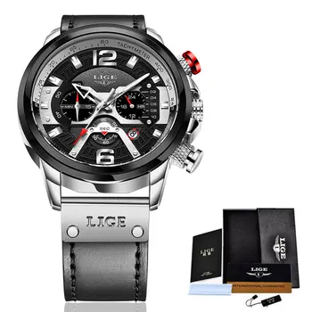 2021 LIGE Casual Sports Watch for Men Top Brand Luxury Military Leather Wrist Watches Mens Clocks Fashion Chronograph Wristwatch 9