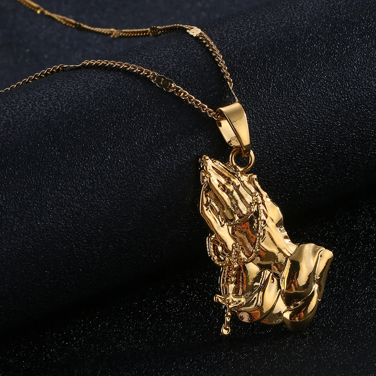 Gold Color Praying Hands Cross Pendant 