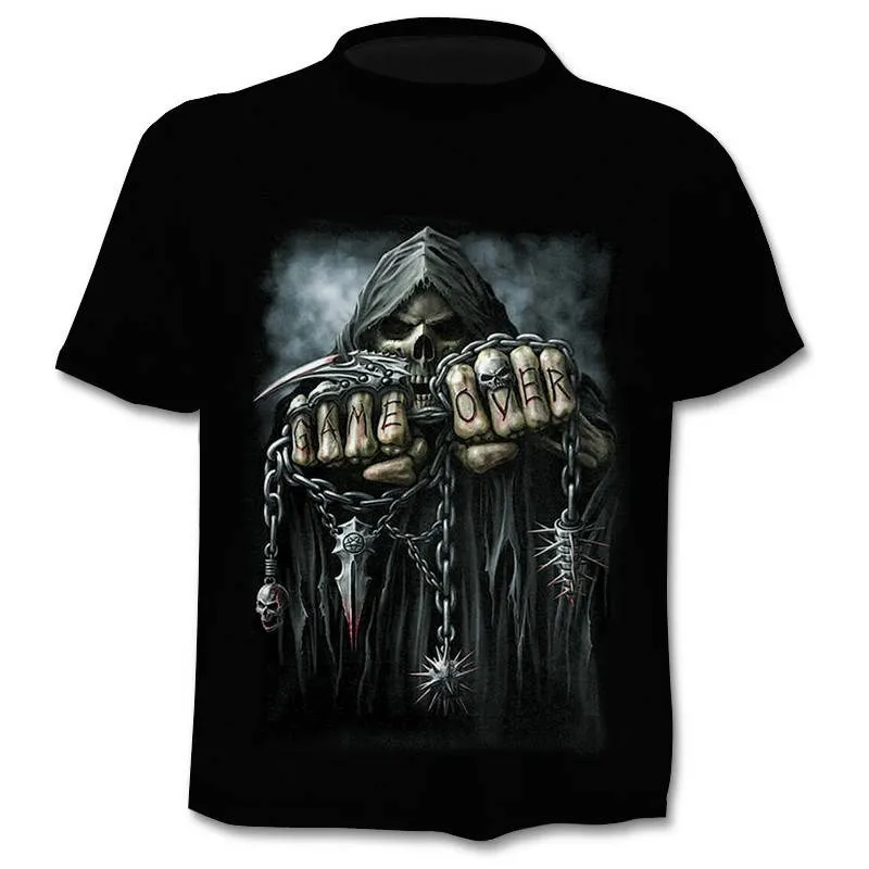 

2019 Mens Skull T shirts Brand punk style finger skull 3Dt- shirts Men Tops Hip hop 3d print skull punisher T-shirt dropshipping