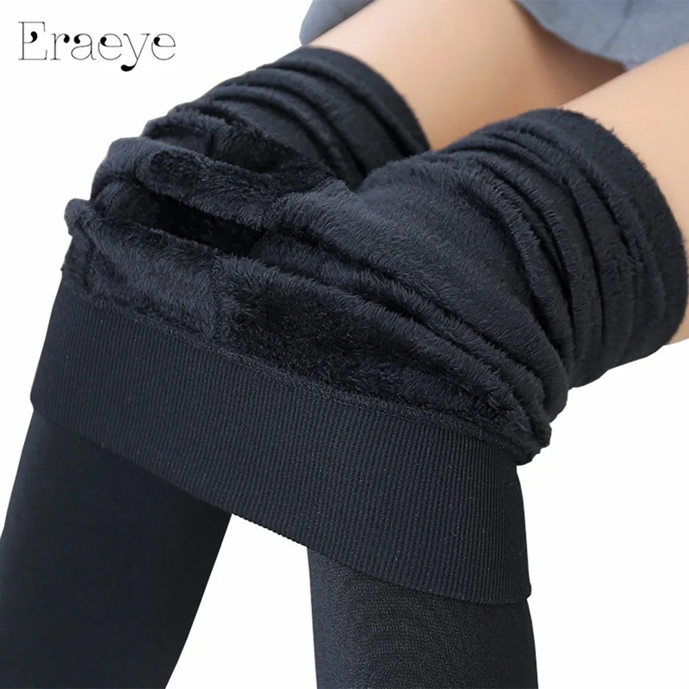 ERAEYE/осенне зимние эластичные бархатные леггинсы высокого качества с эластичной резинкой на талии, тонкие теплые штаны, теплые леггинсы, плотные теплые штаны для женщин