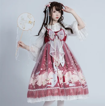 

Kawaii girl lolita dress sweet lace bowknot kawaii dress cute printing gothic lolita jsk high waist victorian dress loli cos new