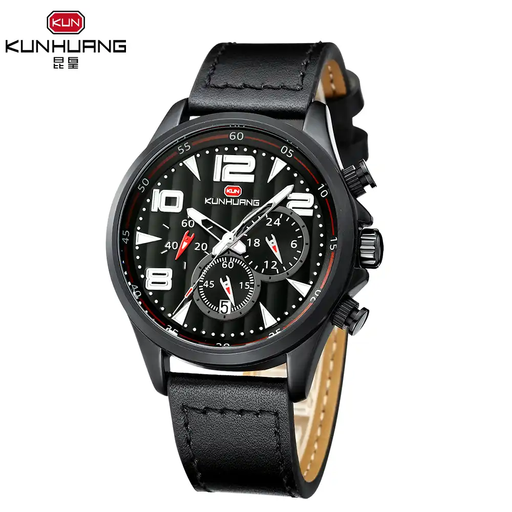Kunhuang 1013 King gold мужские роскошные Брендовые Часы три глаза шесть светящихся