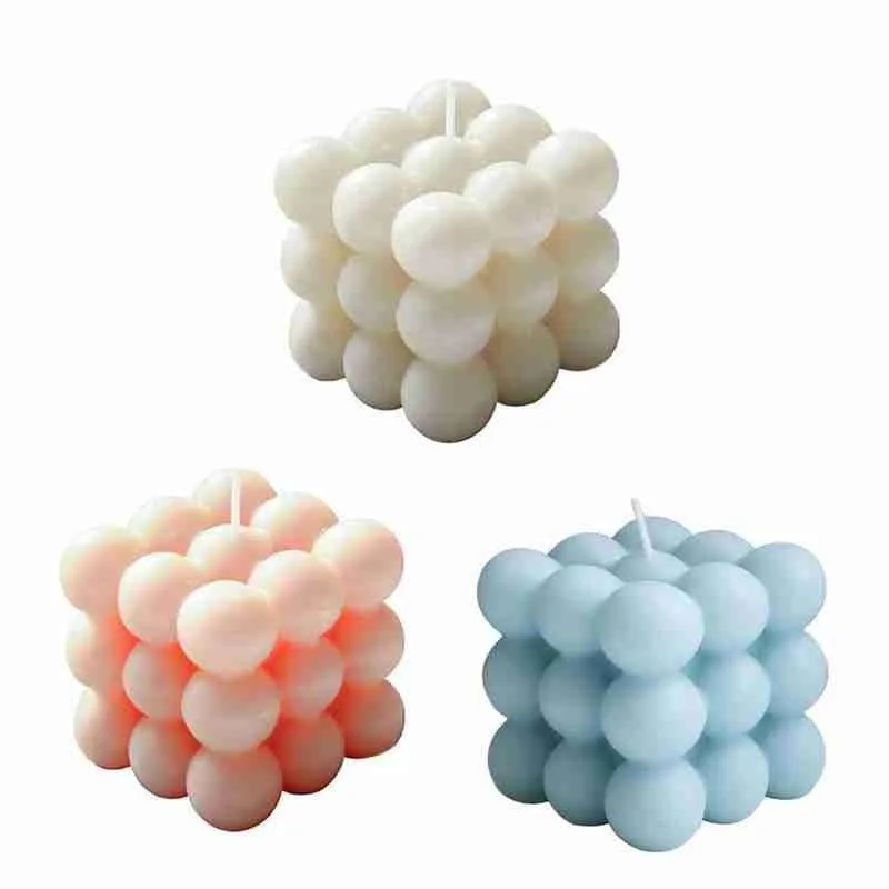 1 Pieza M + 1 Pieza S Cubos de Burbujas Blancas de Cera de Soja para moldes Hechos a Mano 2 moldes antiadherentes para Velas de Burbujas moldes de Chocolate 3D 
