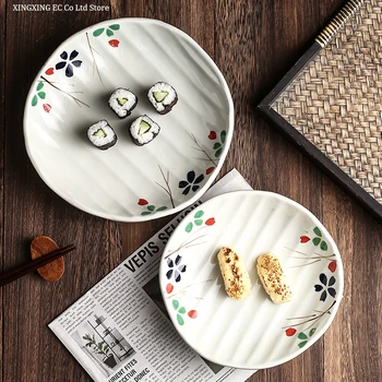 

Creative Japanese Ceramic Soup Plate Snack Plate Round Fruit Salad Bowl Cold Noodle Plate Tableware Simple Kitchen Supplies