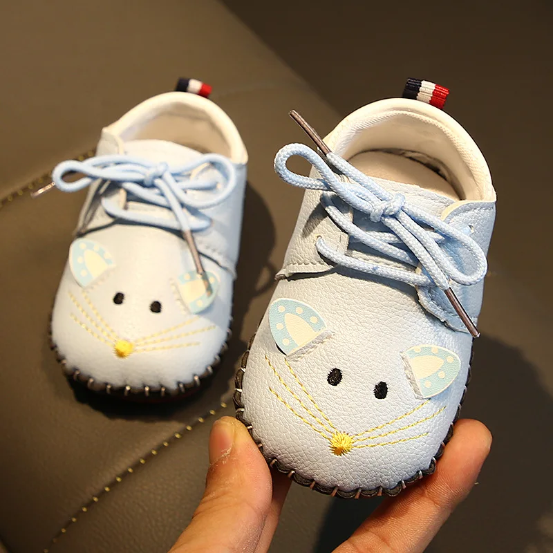 PU Leather Baby Sports Shoes Girls Boys First Walkers Soft Bottom Fashion Newborn Shoes Baby Sneakers Casual Toddler Shoes - Цвет: T-668 Blue