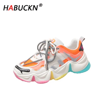 

HABUCKN 2020 summer New Fashion Chunky Women shoes Flat Platform rainbow casual Shoes Thick bottom Ladies Sneaker zapatos mujer