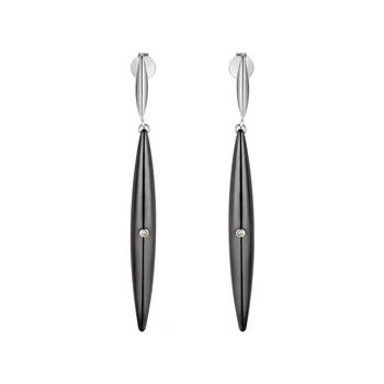 

New Fashion Drop Earrings 925 Silver Real Diamond Black White Ceramic Silver Color Earrings For Women