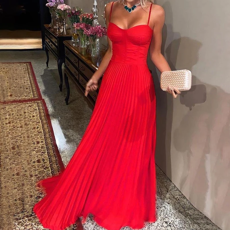 Wefads New Summer Bandage Dress Women's Sexy Pleated Strap Club Celebrity Evening Party Long Dresses
