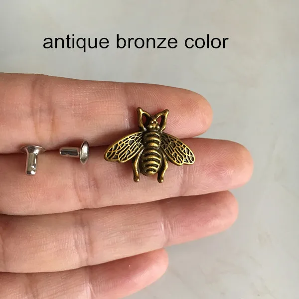 Antique Bronze 60 наборов-металлическая пчелиная заклепка шипы шпильки, цинковый сплав пчелиная заклепка для одежды, Золотая Серебристая черная бронза, ремешки для рукоделия заклепки для сумок - Цвет: Antique Bronze