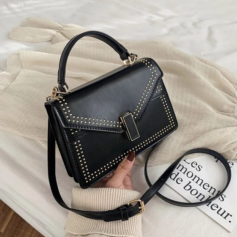 

Fashion Solid Rivets PU Leather Crossbody Bags for Women Handbags 2020 New Ladies Designer Shoulder Messenger Bags Female Purses