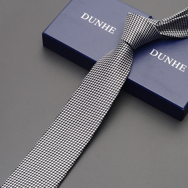 Высокое качество, новинка, шелковые свадебные галстуки для мужчин, тонкий галстук 6 см, дизайнерский бренд, 2,36 дюймов, черный шейный галстук с подарочной коробкой - Цвет: HF04