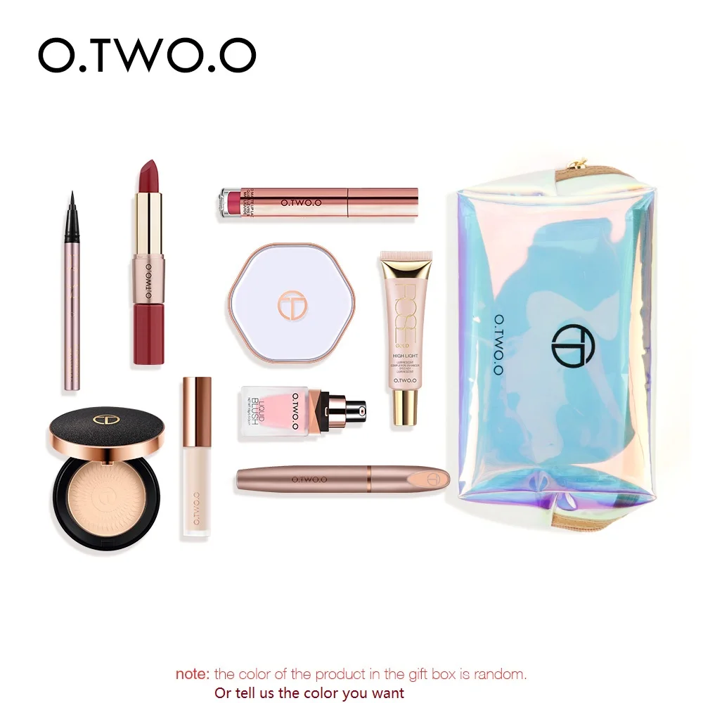 O.TWO.O Makeup Set 10 pcs Cosmetics Kit Lipstick Eyeliner Concealer Highlighter Powder Lipgloss Blush Makeup Bag Combination