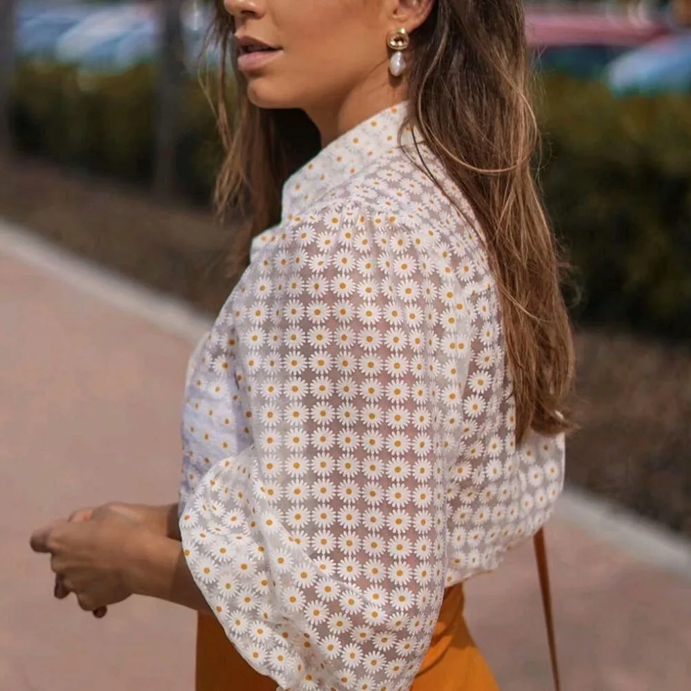 Sexy Transparent Daisy Floral Blouse 