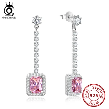 

ORSA JEWELS 925 Sterling Silver Earring Pink 40mm AAAA CZ Rhodium Plated for Women/Girl Valentine's Day/Halloween Gift SE333