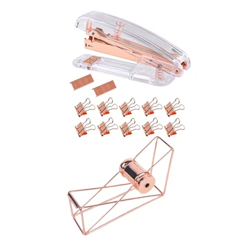 

Metal Tape Holder Tape Cutter Of Life Office Tape Dispenser & Rose Gold Stapler Acrylic with 1000 PCS Rose Gold Staples