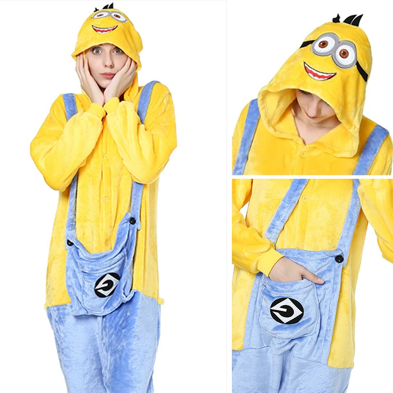 Minions Комплекты пижам с животными, кигуруми, единорог, комплекты пижам, фланелевые милые женские зимние пижамы с единорогом, пижамы для женщин, одежда для сна, домашняя одежда - Цвет: Minions