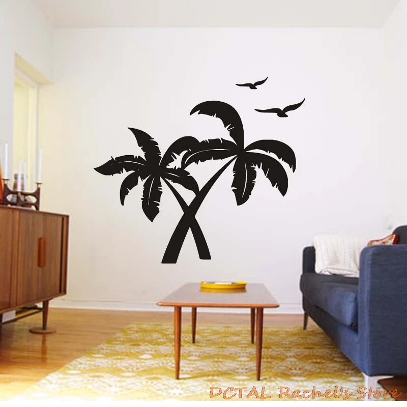 Surf Tropical Island Sticker Palm Silhouettes Seagull Bird Home Decor Vinyl Decal Coconut Tree Living Room Bedroom Decor
