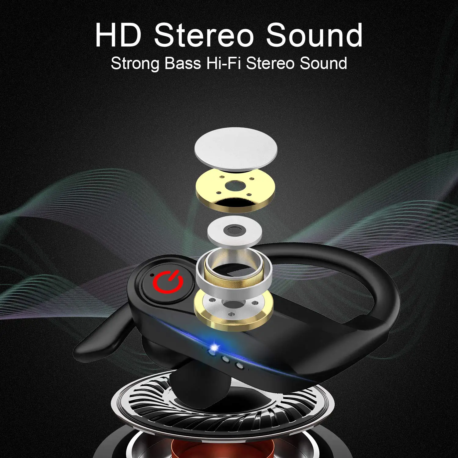 Sports Wireless Earbuds Bluetooth 5 0 Headphones in Ear TWS Stereo HiFi Sound Waterproof Bluetooth Earbuds with Charging Display