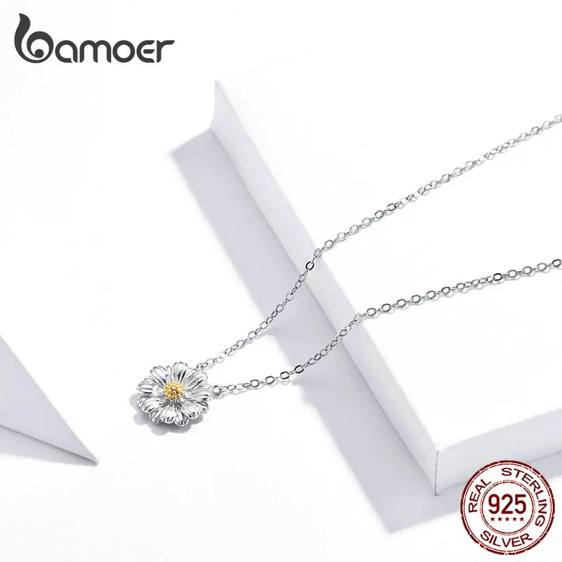 Bamoer, серебро 925, ювелирное изделие с ромашками, эмалированное короткое ожерелье-чокер для женщин, Стерлинговое серебро 925, хорошее ювелирное изделие, Bijoux SCN370