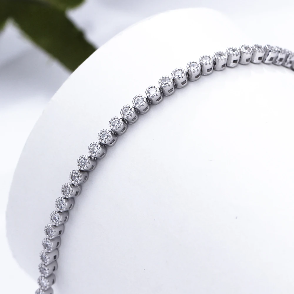 Made By Real Sterling Silver 17-19 CM Tennis Bracelets Jewelry Setting 2mm Stunning Zircon Luxury Solid 925 Jewellery