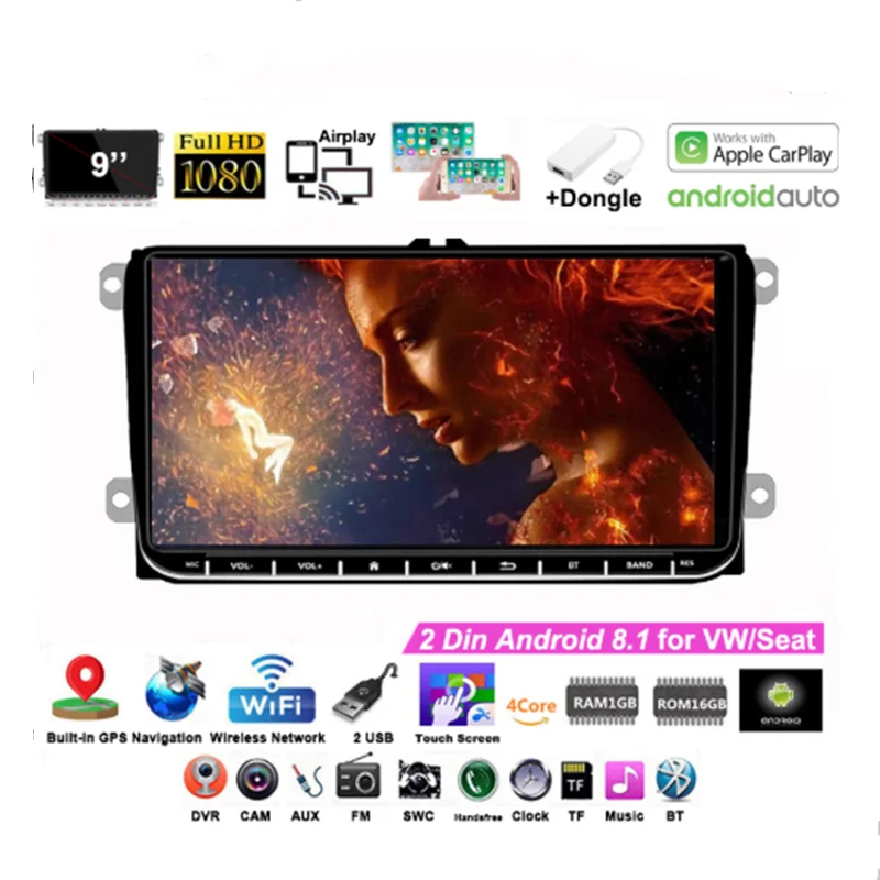Автомобильное радио Airplay CANBUS 9'ƈDin Android для VW/Seat + Carplay GPS Skoda Passat B6 Polo Golf 4 5 Touran Seat
