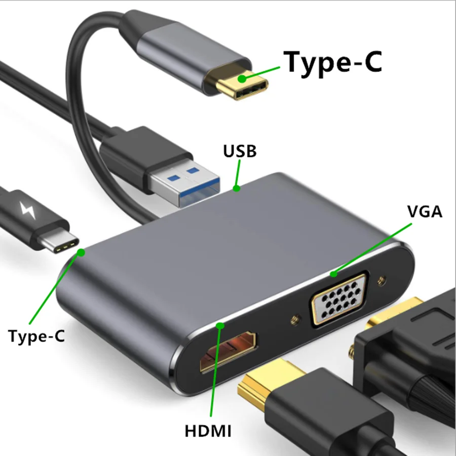 4 в 1 type C USB C к HDMI 4K адаптер VGA USB 3,0 аудио видео конвертер PD 87W быстрое зарядное устройство для Macbook pro Air для samsung