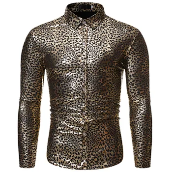 

2020 Fashion New Men's Casual Boutique Long Sleeve Leopard Bronzing Shirt / Men's Slim Lapel Youth Temperament Shirt