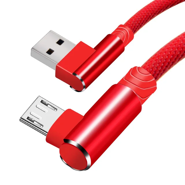 Micro USB кабель 90 градусов игровой 2.4A быстрой зарядки синхронизации данных провода мобильного телефона универсальный для samsung Galaxy note s6 s7 - Цвет: Red