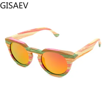 

Luxury Round Color Bamboo Wood Cat Sunglasses Colorful Solid Wood Driving Glasses Women Round Frame Designer Fashion Glasses Man