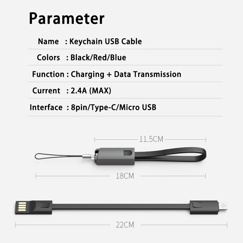 2.4A портативный брелок для ключей USB кабель для быстрой зарядки для iPhone XS MAX XR Micro usb type C зарядный провод для Samsung S10+ Xiaomi