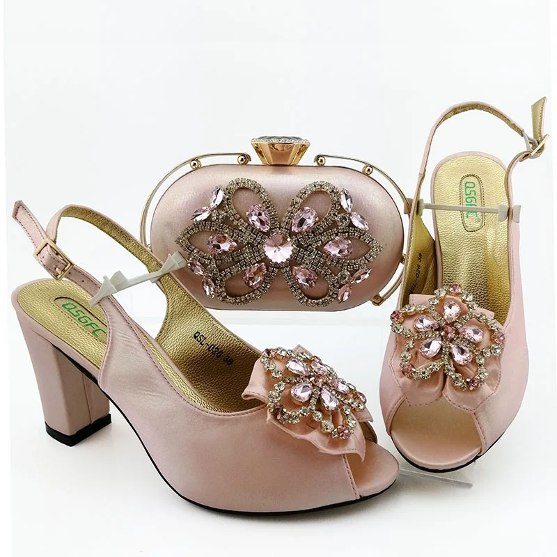 

2020 New shoes and bag matching set with rhinestones italian shoes and bag set lovely pink shoes bag high quality SB8470-5