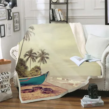 

Beach Sea View Blanket for Bed Sofa Sherpa Blanket Beautiful Natural Scenery Throw Bedspread Microfiber Comfortable Washable