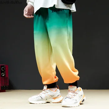 

AreMoMuWha Autumn Casual Men Plus Velvet Loose Harem Overalls Pants Pants Gradient Color Hip-hop Couple Feet Feet Sports Pants