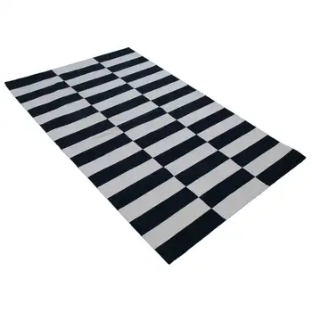 

106x168 Cm Black Handmade Dhurrie Rug-3x5 Ft
