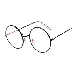 Classic Gold Round Metal Frame Clear Lens Glasses (Black Trans)