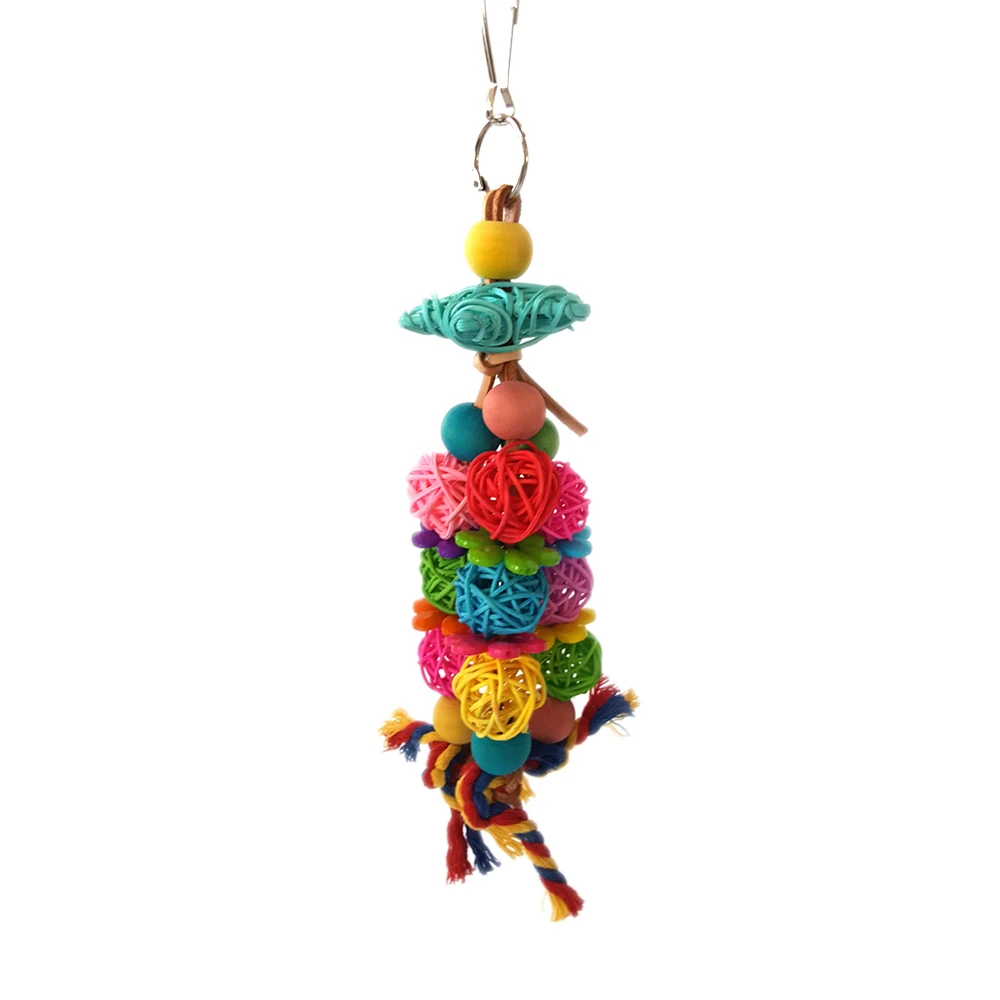 Perch Accessories Decoration Cage Colorful Standing Rattan Swing Bird Bite Playing Pet Parrot For Parakeet Chew Toy