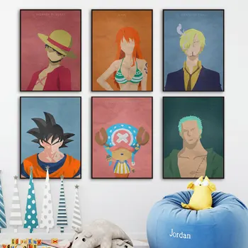 

Dragon Ball Goku One Piece Luffy Vintage Poster Wall Art Canvas Painting Nordic Posters And Prints Wall Pictures Kids Room Decor