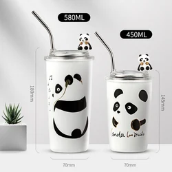 Vacuum Milk Mug Office Thermos Household Coffee Bottle with Lid And Stainless Steel Straw Water Cup Free Custom