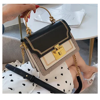 

Contrast Color PU Leather Crossbody Bags for Women 2020 Fashion Chains Woven Shoulder Messenger Bag Ladies Handbags and Purses